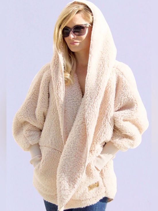Nordic Beach Sweaters - Nordic Beach Fluffy Frappe Cozy Sherpa Body Wrap Hooded Cardigan White One Size